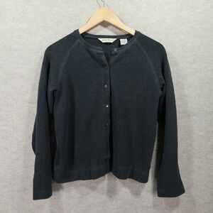 Eddie Bauer Cardigan Size M Ribbed Y2K Cotton Blend Button Front Grey